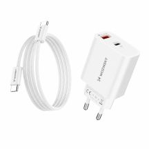 Wozinsky WLS-20W 20W USB-A USB-C Wall Charger with 1m USB-C - USB-C Cable - White