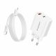 Wozinsky WLS-20W 20W USB-A USB-C Wall Charger with 1m USB-C - USB-C Cable - White