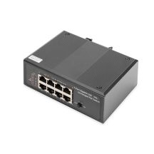 Industrial switch 7-port Gigabit PoE+ with 1x PD, IEEE802.3af/at, DIN rail, extended temperature range.