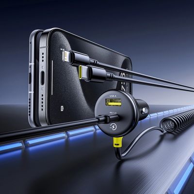 10. Baseus Circular 60W USB-A + USB-C Car Charger with Built-in Lightning + USB-C Cable 1.4m - Black