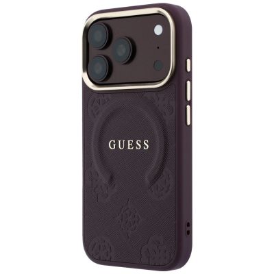 2. Guess Saffiano Peony & Ring MagSafe case for iPhone 17 Pro Max / 18 Pro Max - burgundy
