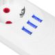 6. MACLEAN POWER STRIP EXTENSION CORD 5 OUTLETS + 3XUSB, 110-240V AC 50/60HZ, 2.1A MAX 2500W, 1.5M, WHITE MCE395W