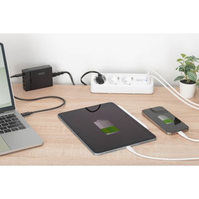 5. Digitus 3-Way Office Power Strip with 2 USB-A and 1 USB-C Ports, White