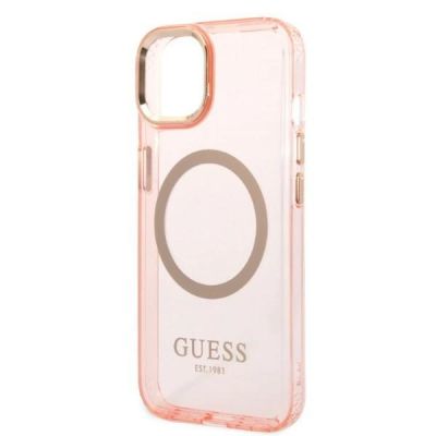 6. Guess GUHMP14MHTCMP iPhone 14 Plus 6.7" pink/pink hard case Gold Outline Translucent MagSafe