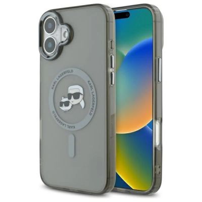 Karl Lagerfeld IML Metal Karl&Choupette Head MagSafe Case for iPhone 16 - Black