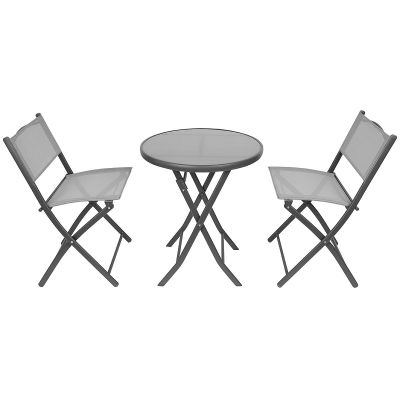 10. BALCONY FURNITURE SET ROUND TABLE AND 2 FOLDING CHAIRS GRAY