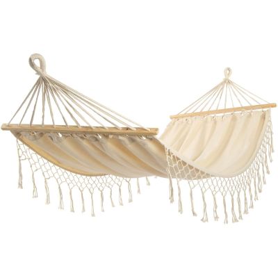 11. GARDEN HAMMOCK FOR 1 PERSON 200X100CM WITH SPREADER BAR AND FRINGE MIAMI ECRU