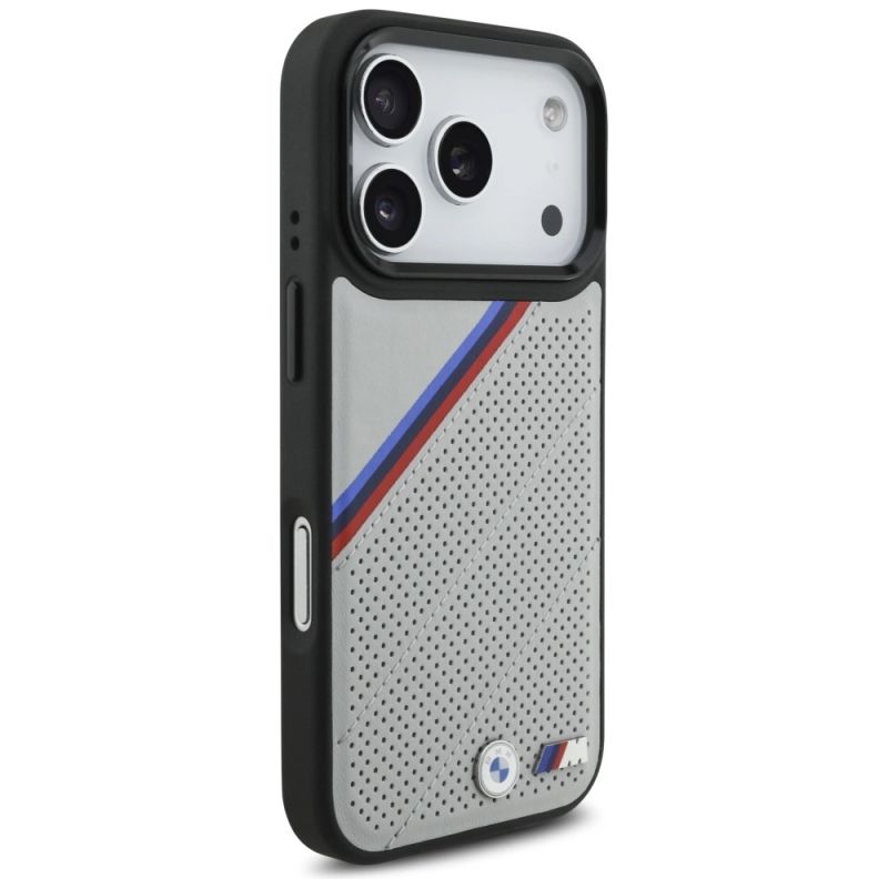 4. BMW M Tricolor Metal Logo MagSafe Case for iPhone 17 Pro - Gray