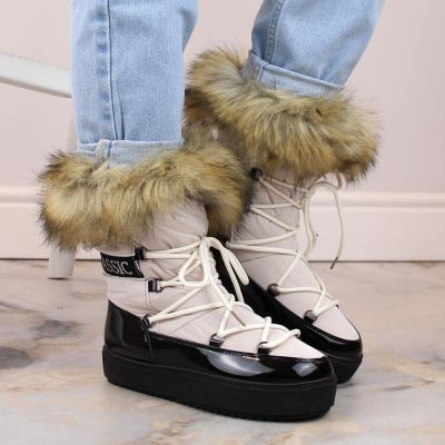 5. Lace-up platform snow boots with fur Vinceza W JAN262 beige
