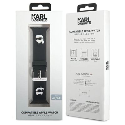 4. Karl Lagerfeld 3D Rubber Karl&Choupette Heads strap for Apple Watch 42/44/45/49mm - black