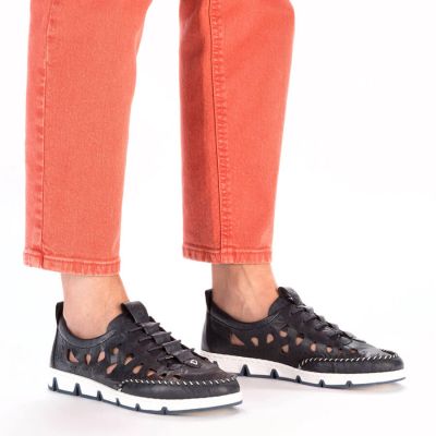 10. Rieker W RKR652 navy blue openwork leather shoes