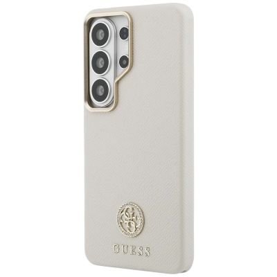 2. Guess Rhinestone Round Logo MagSafe Case for Samsung Galaxy S26 Ultra - Beige