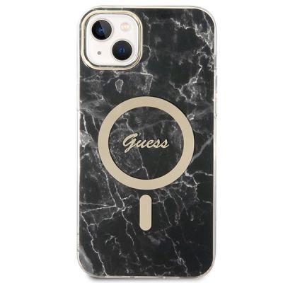 3. Set Guess GUBPP14SHMEACSK Case+ Charger iPhone 14 6.1" black/black hard case Marble MagSafe