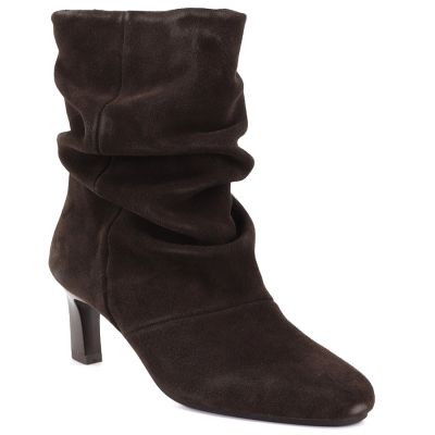 Women’s leather ankle boots with ruched shaft, chocolate brown Potocki JE19496