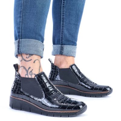 67. Rieker W R474 snakeskin leather ankle boots black