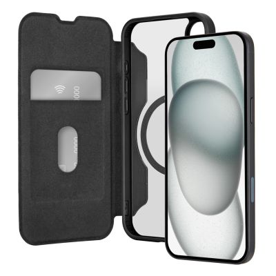 3. Puro Book Mag MagSafe Leather Case with Flap and Card Slot for iPhone 16 - Black
