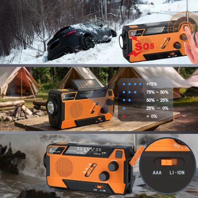 37. Extralink Solar Emergency Radio with Crank Dynamo Powerbank 4000mAh with SOS Flashlight SR-4000 Portable Analog Black, Orange