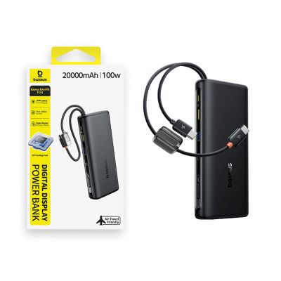 7. Baseus EnerFill FC41 20000mAh 100W Power Bank with Digital Display and Built-in Dual USB-C Cable - Black