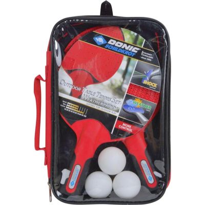 35. OUTDOOR WEATHERPROOF TABLE TENNIS SET 2 RACKETS 3 BALLS