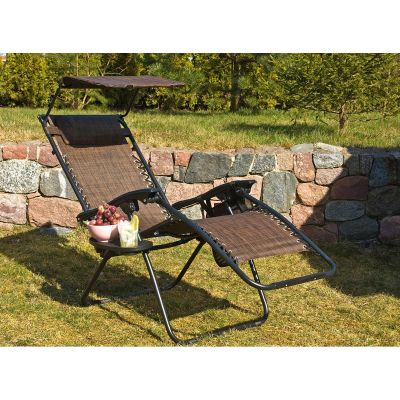 6. FOLDABLE GARDEN DECHAIR WITH CANOPY 173X52/65X110CM BROWN