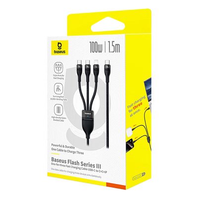 7. Baseus Flash Series 3 3in1 cable 100W USB-C - USB-C+USB-C+ Lightning 1.5m + 3 x 0.25 m - black