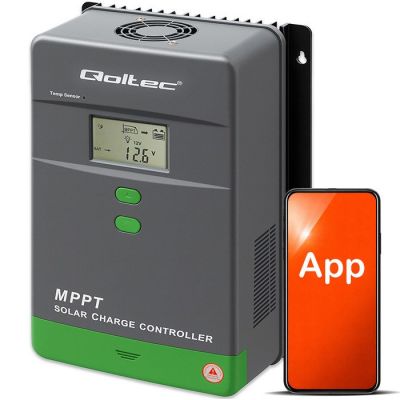 Qoltec MPPT Solar Charge Controller with Temperature Sensor 80A | 12V / 24V / 36V / 48V | LCD | Bluetooth | APP | GEL | LiFePO4