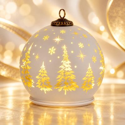 3. DECORATIVE GLASS LED BAUBLE 12 CM SPARKLING ROTATING – WHITE
