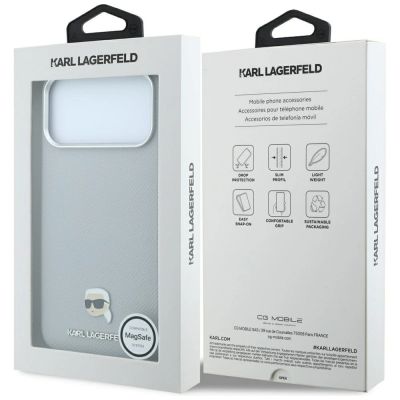8. Karl Lagerfeld Grained Karl Head Metal MagSafe Case for iPhone 18 Pro Max / 17 Pro Max - Gray