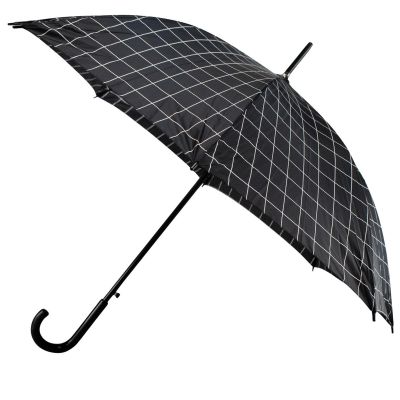2. LONG SEMI-AUTOMATIC UMBRELLA WITH CURVED HANDLE, BLACK WITH WHITE CHECK PATTERN SEMI LINE