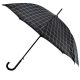2. LONG SEMI-AUTOMATIC UMBRELLA WITH CURVED HANDLE, BLACK WITH WHITE CHECK PATTERN SEMI LINE