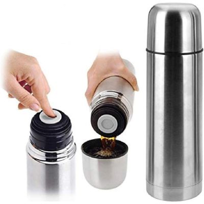 14. 1000ML TRAVEL THERMOS WITH 2 CUPS SILVER