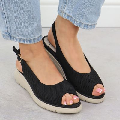 6. Women's black textile wedge sandals Vinceza 97303