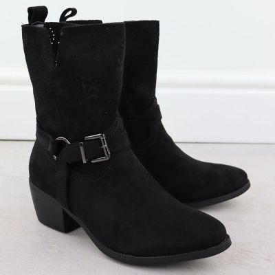 3. Women's suede cowboy boots black M.Daszyński MR1921-47