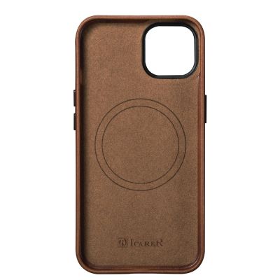 8. iCarer Oil Wax Premium Leather Case iPhone 14 Plus Magnetic Leather Case with MagSafe Brown (WMI14220703-RB)