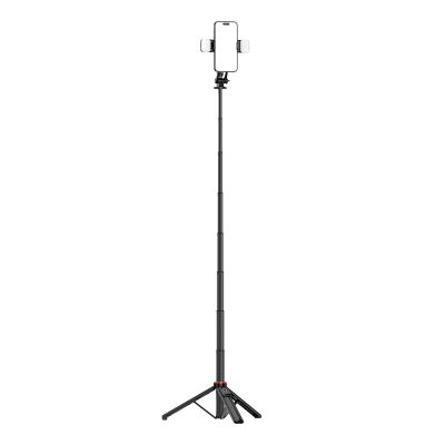 19. Selfie stick WC12YDS 1.3m aluminum alloy telescopic tripod with dual lamp and phone holder - black