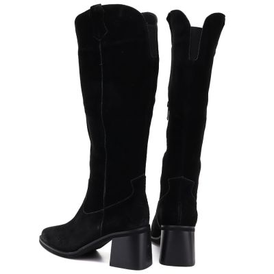 5. Women's leather cowboy boots with heels, suede, black, Vinceza 133103