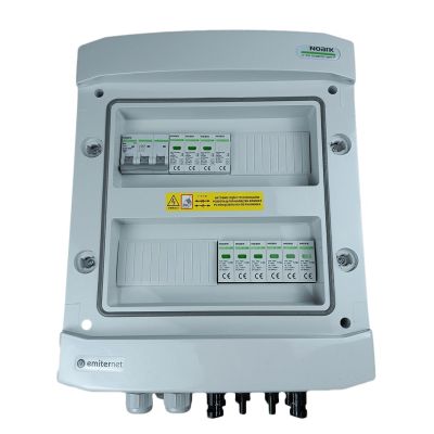 DCAC hermetic IP65 EMITER connection box with Noark 1000V DC surge arrester type 2, 2 x PV string, 2 x MPPT // Noark AC limiter type 1+2, 10A 3-Ph