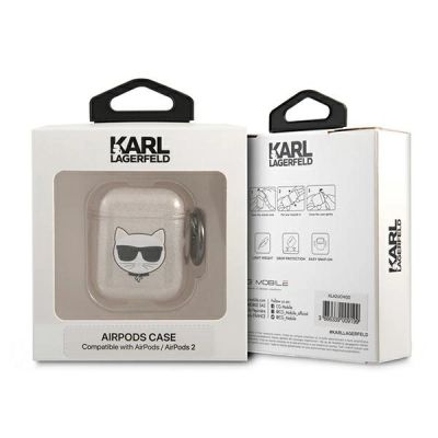 4. Karl Lagerfeld Glitter Choupette Case for AirPods 1 / 2 - Gold