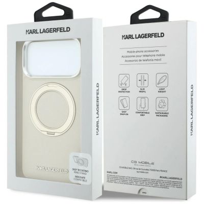 8. Karl Lagerfeld Ring Stand 360 Saffiano Classic Logo MagSafe Case for iPhone 18 Pro Max / 17 Pro Max - Beige