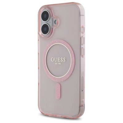 2. Guess GUHMP16SHFGEREP iPhone 16 6.1" pink/pink hardcase IML Glitter Circle MagSafe