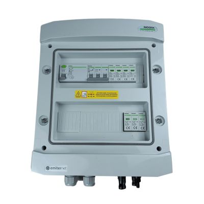 DCAC hermetic IP65 EMITER connection box with Noark 1000V DC surge arrester type 2, 1 x PV string, 1 x MPPT // Noark AC surge arrester type 2, 10A 3-F, RCD type A 40A/300mA