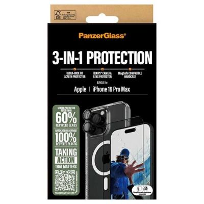 6. PanzerGlass Bundle 3in1 iPhone 16 Pro Max 6.9" D3O Hardcase + Screen Protector UWF+ Lens B1294+2864+1284