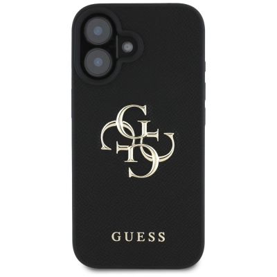 3. Guess Grained Big 4G Logo Small Classic Logo case for iPhone 16 - black