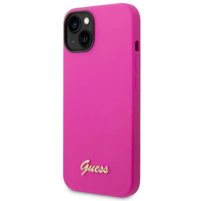 2. Guess Silicone Vintage Gold Logo Case for iPhone 14 / 15 Plus - Fuchsia
