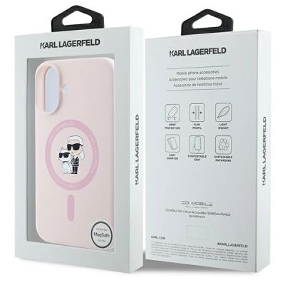 8. Karl Lagerfeld Silicone Karl&Choupette Heads Ring MagSafe iPhone 16 Case - Pink