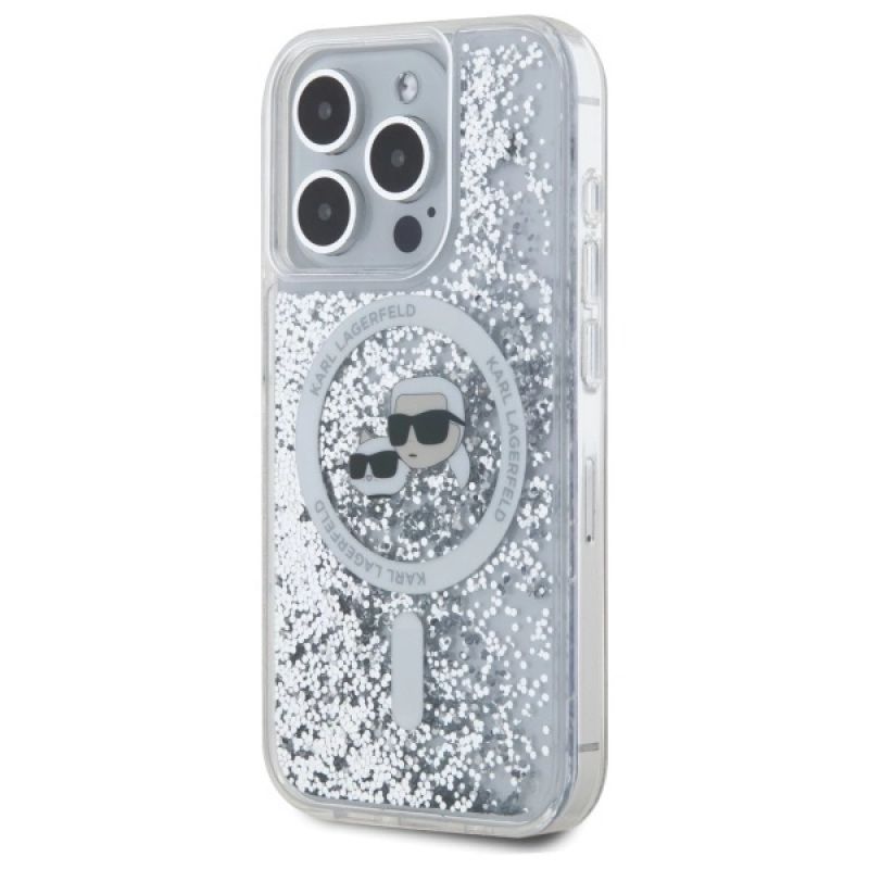 2. Karl Lagerfeld Liquid Glitter Karl & Choupette Head Magsafe Case for iPhone 15 Pro Max - Clear
