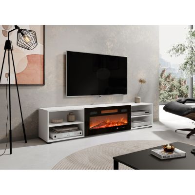 8. POLO TV cabinet 180x33x39 white + black fireplace