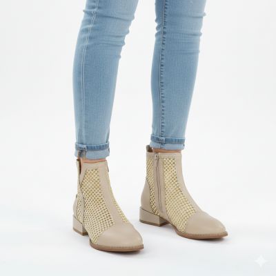 4. Beige mesh women's ankle boots M.Daszyński SA197-31