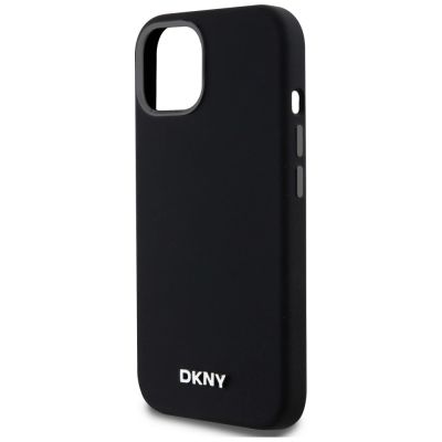 6. DKNY Liquid Silicone Small Metal Logo MagSafe Case for iPhone 14/15/13 - Black
