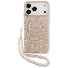 Guess IML Flowers Electro Pearl Strap MagSafe Case for iPhone 17 Pro Max - Pink